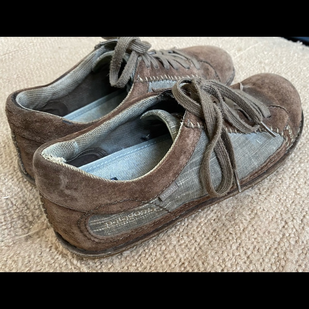 Mens Sz 9 Patagonia Leather & Hemp Lace Up Casual Shoes Rubber Soles Brown Beige